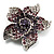 Small Purple Diamante Flower Brooch (Silver Tone) - view 5