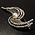 Twirl Crystal Simulated Pearl Brooch (Silver Tone) - view 6