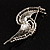 Twirl Crystal Simulated Pearl Brooch (Silver Tone) - view 7