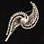 Twirl Crystal Simulated Pearl Brooch (Silver Tone) - view 2