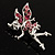 Magical Fairy With Pink Crystal Wings Brooch (Silver Tone) - view 5