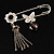 Flower, Tassel, Butterfly And Heart Safety Pin Brooch (Silver Tone) - view 3