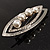 Abstract Simulated Pearl Leaf Brooch (Silver Tone) - view 9