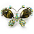 Small CZ Butterfly Brooch (Silver&Pale Olive)