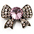 Vintage Crystal Bow Brooch (Antique Gold, Clear&Pale Pink)