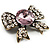 Vintage Crystal Bow Brooch (Antique Gold, Clear&Pale Pink) - view 2