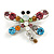 Small Multicoloured Dragonfly Brooch (Silver Tone)