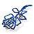 Luxurious Large Swarovski Crystal Rose Brooch (Silver Tone & Sapphire Blue Colour) - view 2