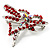 Bright Red Crystal Butterfly And Heart Brooch (Silver Tone) - view 3