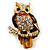 Crystal Owl With Red Bow Brooch (Gold Tone)