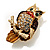 Crystal Owl With Red Bow Brooch (Gold Tone) - view 3