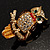 Crystal Owl With Red Bow Brooch (Gold Tone) - view 4