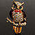Crystal Owl With Red Bow Brooch (Gold Tone) - view 2