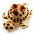 Small Amber Coloured Swarovski Crystal Turtle Brooch (Gold Tone) - view 3