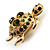 Small Emerald Green Swarovski Crystal Turtle Brooch (Gold Tone) - view 7