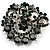 Emerald Green&Jet-Black Diamante Corsage Brooch (Silver Tone)