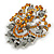 Amber Coloured & Jet-Black Diamante Corsage Brooch (Silver Tone) - view 4