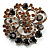 Amber Coloured & Jet-Black Diamante Corsage Brooch (Silver Tone) - view 8
