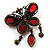 Vintage Burgundy Red Butterfly Charm Brooch (Bronze Tone) - view 4