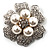 6-Petal Imitation Pearl Floral Brooch (Silver&White)