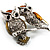 Two Crystal Sitting Owls Brooch (Silver Tone) - view 2