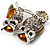 Two Crystal Sitting Owls Brooch (Silver Tone) - view 3