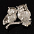 Two Crystal Sitting Owls Brooch (Silver Tone) - view 5