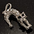 Clear Austrian Crystal Leaping Cat Brooch (Silver Tone) - 62mm - view 2