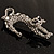 Clear Austrian Crystal Leaping Cat Brooch (Silver Tone) - 62mm - view 5
