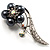 Oversized Stunning Flower Imitation Pearl Crystal Pin Brooch (Silver&Black) - view 2