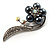 Oversized Stunning Flower Imitation Pearl Crystal Pin Brooch (Silver&Black) - view 3