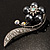 Oversized Stunning Flower Imitation Pearl Crystal Pin Brooch (Silver&Black) - view 6