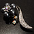 Oversized Stunning Flower Imitation Pearl Crystal Pin Brooch (Silver&Black) - view 7