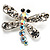 Small Clear Crystal Dragonfly Brooch (Silver Tone) - view 2