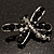 Small Jet Black Crystal Dragonfly Brooch (Silver Tone) - view 4