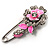 Safety Pin Brooch with Crystal Pink Rose Motif in Silver Tone/ 70mm Long - view 5