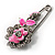 Safety Pin Brooch with Crystal Pink Rose Motif in Silver Tone/ 70mm Long - view 6