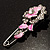 Safety Pin Brooch with Crystal Pink Rose Motif in Silver Tone/ 70mm Long - view 4