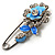 Silver Tone Crystal Rose Safety Pin Brooch (Light Blue) - view 2