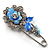 Silver Tone Crystal Rose Safety Pin Brooch (Light Blue) - view 3