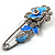 Silver Tone Crystal Rose Safety Pin Brooch (Light Blue) - view 4