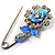 Silver Tone Crystal Rose Safety Pin Brooch (Light Blue) - view 6