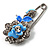 Silver Tone Crystal Rose Safety Pin Brooch (Light Blue)