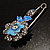 Silver Tone Crystal Rose Safety Pin Brooch (Light Blue) - view 7