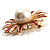 Golden Imitation Pearl Starburst Corsage Brooch (Pink&Red) - view 4