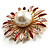 Golden Imitation Pearl Starburst Corsage Brooch (Pink&Red) - view 5