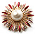 Golden Imitation Pearl Starburst Corsage Brooch (Pink&Red)