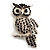 Large Jet Black Swarovski Crystal Owl Brooch (Silver Tone) - view 1