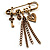 'Love', Key, Lock, Heart And Tassel Safety Pin Brooch (Antique Gold Tone)