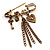 'Love', Key, Lock, Heart And Tassel Safety Pin Brooch (Antique Gold Tone) - view 6